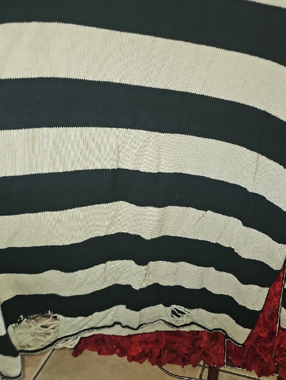 Iron Fist Black and Cream Striped Skull Ripped Crewneck Sweater Size Large - Picture 8 of 8